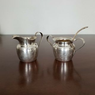 Vintage Sterling Silver Creamer,  Sugar Bowl W/spoon