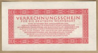 SPECIAL WWII GERMAN ARMY BANKNOTE FOR THE WEHRMACHT ONLY - 1944,  10 RM 3