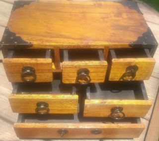 Antique Chinese Jewelry Box Wooden Carved Box With 6 Drawer Cabinets