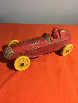 Vintage Auburn Rubber Toy Race Car W/ Yellow Tires Wheels 5.  75 " Long