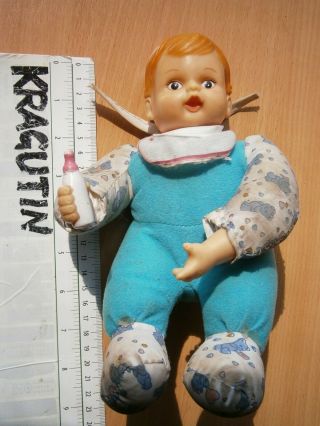 Vintage Retro Baby Girl With Bottle Rubber And Plastic Toy Doll