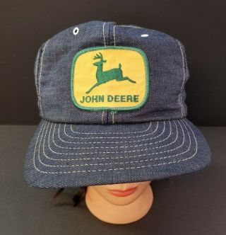 Vintage John Deere Denim Hat - Made In Usa Cap Jean Louisville Ky