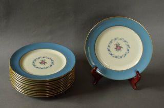 12 Vintage 1920s Lenox Blue & Floral 8 3/8 " Plates - Perfect - Green Mark,  7s15f