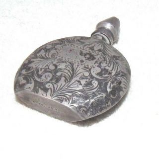 Antique French Sterling 950 Silver Miniature Perfume Bottle Flask Engraved & Lid