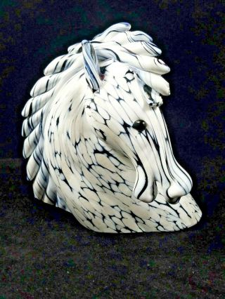Vtg Murano Art Glass Archimede Seguso Black White Horse Head Figurine Italy (nr)