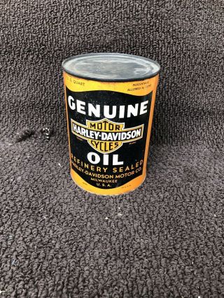 Harley Davidson Motorcycle Oil Full Metal Can Antique