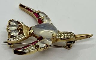 Vintage Signed Trifari Faux Moonstone Bird Brooch 4