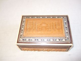 Vintage Jewellery Box Hand Crafted Indian Carved Hardwood W/inlay Taj Mahal