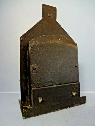 ANTIQUE VICTORIAN BRASS / IRON BANK MONEY BOX WITH CENTRAL CLOCK,  c 1878. 3