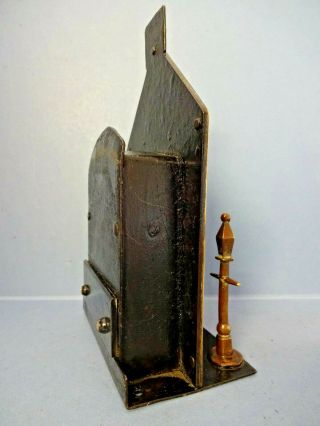 ANTIQUE VICTORIAN BRASS / IRON BANK MONEY BOX WITH CENTRAL CLOCK,  c 1878. 4