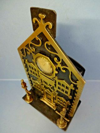 ANTIQUE VICTORIAN BRASS / IRON BANK MONEY BOX WITH CENTRAL CLOCK,  c 1878. 8