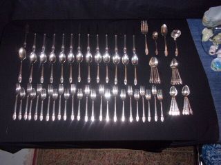 Vintage 77 Piece Setting For 12 First Love Silverware Flatware 1847 Rogers Bros