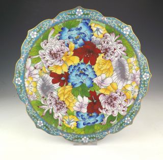 Vintage Chinese Cloisonne - Oriental Flower Decorated Charger -