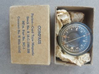 Wwii Pocket - - Card Type Magnetic Compass R 18 - C - 1580 - 200 Nc - 1 Marine Compass Co.