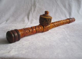 Wonderful Chinese Handwork Bone Carved Dragon,  Old Pipe Vintage,  Long 39cm