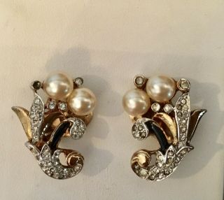 Trifari ' Alfred Philippe ' Empress Eugenie Romantique Pearl Cornucopia Earrings 2