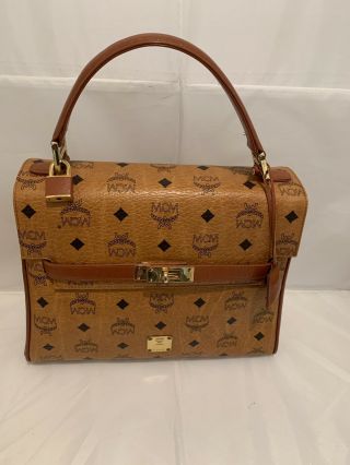 Mcm Vintage Rare Kelly Leather Handbag Purse Germany Brown Camel Color