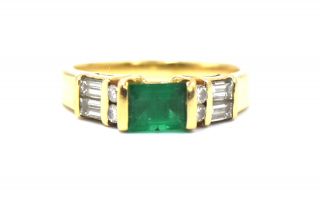 Vintage 1.  11ct Emerald Diamond Cocktail Ring 14k Yellow Gold Sz 7.  25 Signed Nei