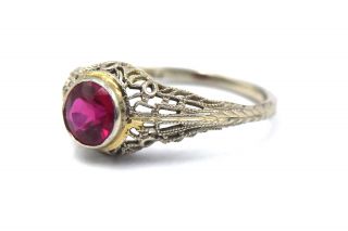 Antique Art Deco Ruby Filigree Engagment Ring 14k White Gold Sz 5.  75 Signed D&f