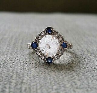 Edwardian Art Deco Engagement Rings 5 Ct Solid White Diamond 925 Sterling Silver