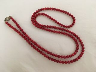 Vintage Natural Ox Blood Red Coral Bead Necklace 28” Long.