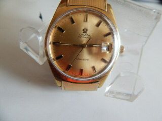 Vintage Men ' s Omega Automatic Geneve - Date Watch On A Fixo - Flex - S Omega Band 12