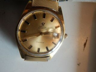 Vintage Men ' s Omega Automatic Geneve - Date Watch On A Fixo - Flex - S Omega Band 3