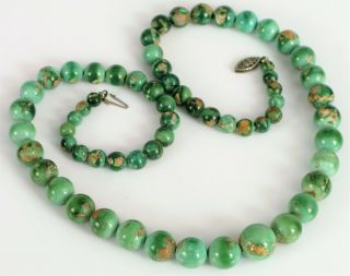 Vintage Native American Turquoise Bead Necklace Sterling Silver Clasp About 22 "