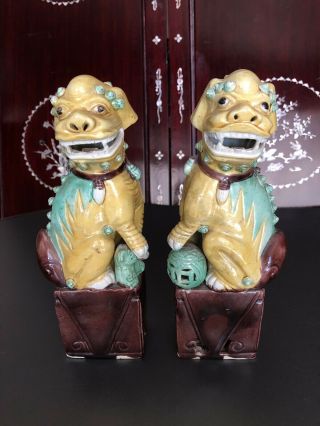 9 Inches Antique Chinese Porcelain Foo Dogs Lions