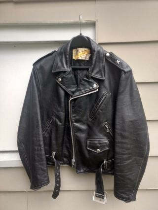Vtg 1970’s Perfecto Schott Black Punk Motorcycle Leather Jacket Men 