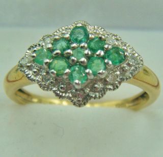 A Vintage Fully Hallmarked 9ct Gold Hallmarked Emerald And Diamond Ring