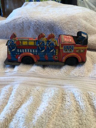 Vintage Tin Friction Fire Truck Made In Japan
