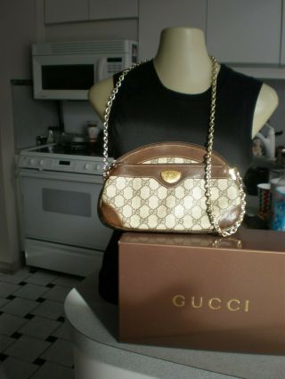 Authentic Vintage Gucci Web Clutch Bag Gg Pvc Leather Brown Crossbody Purse Bag