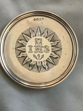 Antique Victorian Solid Silver Ecclesiastical Ihs Plate Dated 1835