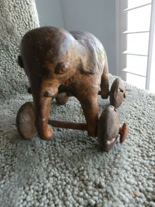 Antique Rare Bronze Baby Elephant Temple Toy On Wheels