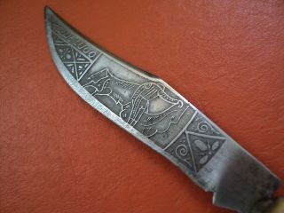 antique rare spanish navaja mudela Arabic type 1950 mop brass acid blade knife 5