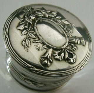 French Solid Silver Snuff Or Pill Box C1900 Antique