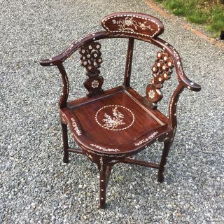 Antique Chinese Rosewood Hand Made Corner Chair Inlaid Mother Of Pearl