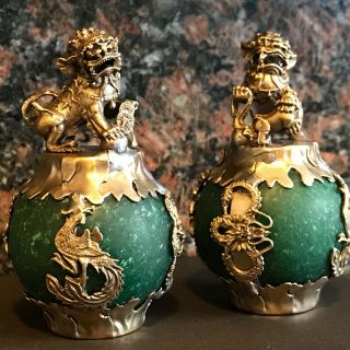 Jade & Silver Chinese Imperial Guardian Lions Fu Dogs Stone Lions Shishi