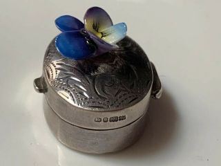 Vintage Sterling Silver & Enamel Iris Flower Pill Box,  London 1991 3