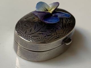 Vintage Sterling Silver & Enamel Iris Flower Pill Box,  London 1991 4