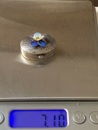 Vintage Sterling Silver & Enamel Iris Flower Pill Box,  London 1991 7