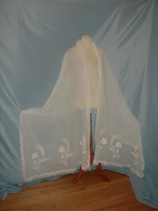 Antique Dress Shawl 1820 Regency Embroidered Muslin Museum De - Accessioned