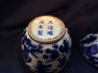 Antique Chinese Crackle Glaze blue & white vase 6 Figure Mark 2