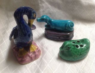 Vintage Chinese Export Blue Green Glazed Art Pottery Figural Ducks