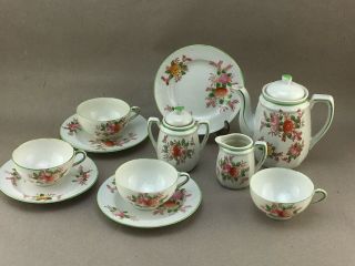 Vintage Japan Porcelain Tea Set Teapot,  Creamer,  Sugar,  4 Cups,  4 Saucers Floral