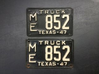 Vintage 1947 Texas Tx.  Truck License Plate Set