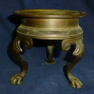 Antique Chinese Bronze Stand Circa 1880 With 3 Lion Paw Feet Quality Heavy