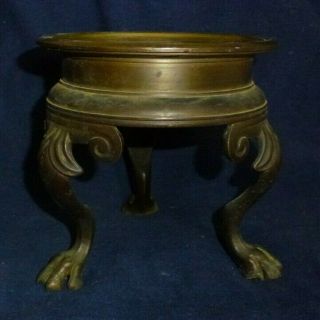 Antique Chinese Bronze Stand Circa 1880 With 3 Lion Paw Feet Quality Heavy 3
