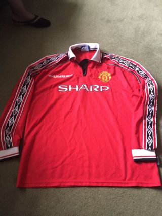 Vintage Rare Manchester United Long Sleeve Shirt Umbro 99 - 00 Man Utd Treble